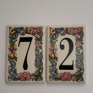 2 Porcelain Ceramic Plaques Tiles Flowers